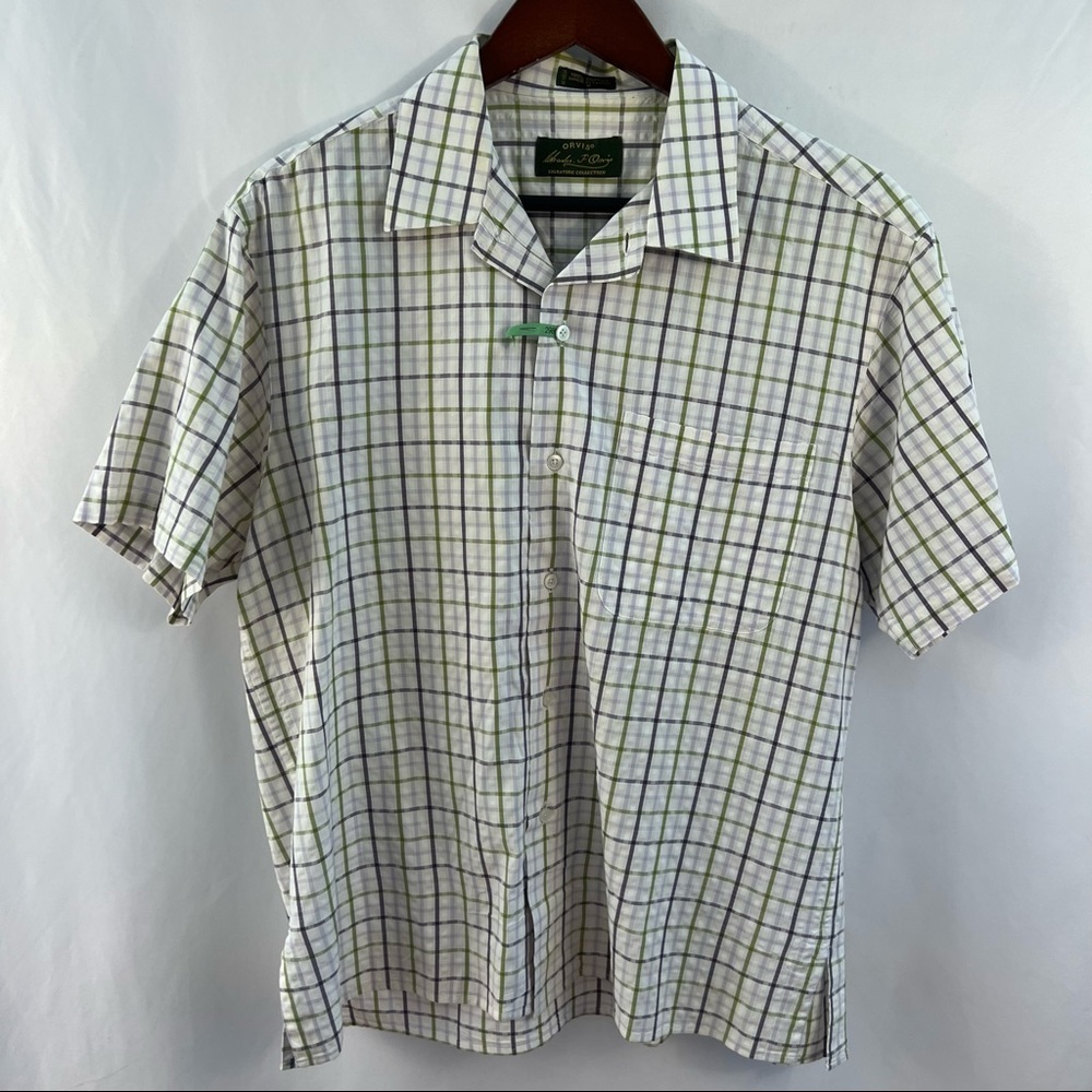 Orvis Signature Collection Mens Button Front Shirt Sz Medium Checkered Plaid.